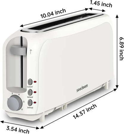 Slim Slice Toaster – 6 Shade Settings, Reheat/Defrost/Cancel, Removable Crumb Tray, 750W