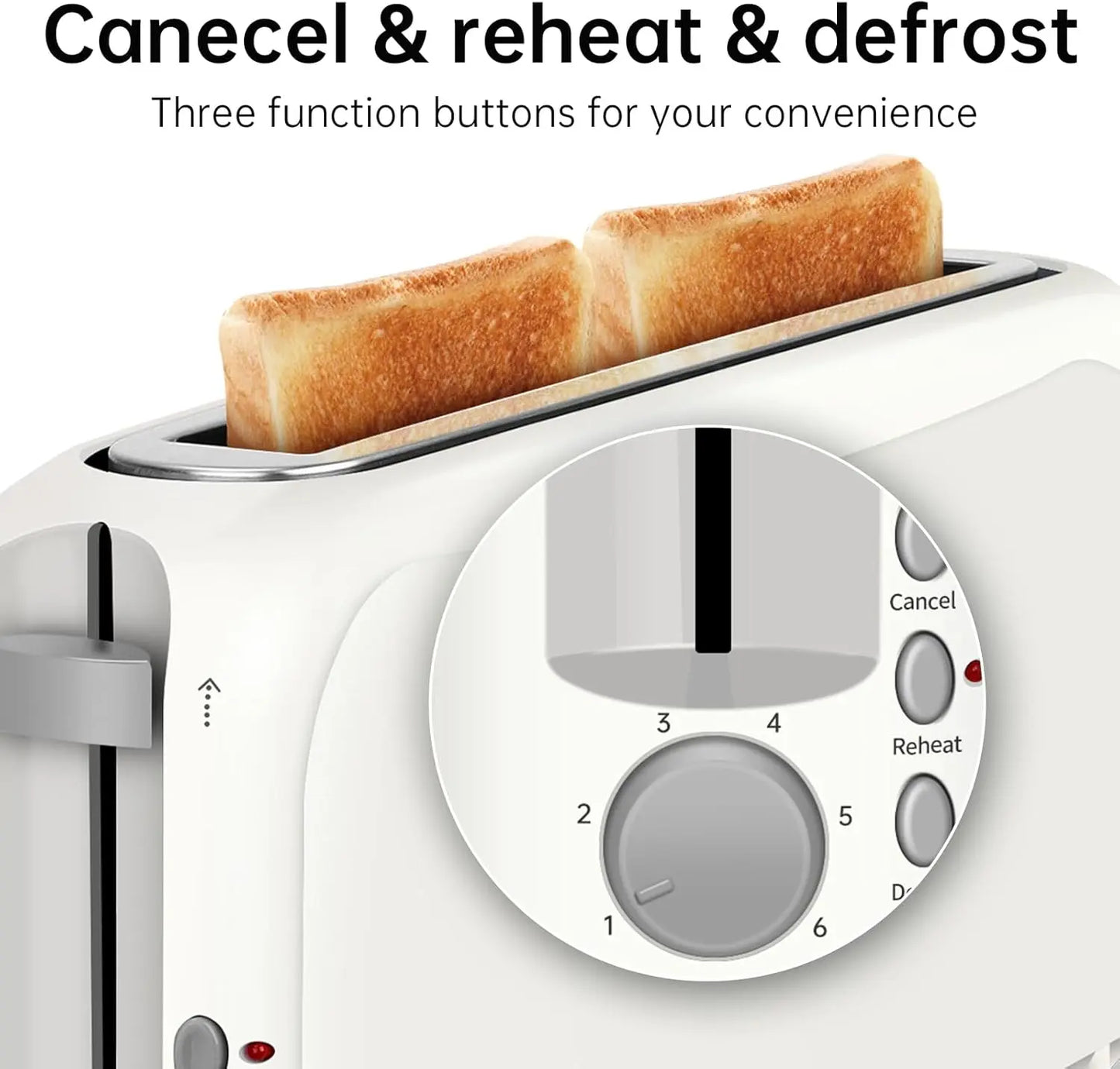 Slim Slice Toaster – 6 Shade Settings, Reheat/Defrost/Cancel, Removable Crumb Tray, 750W