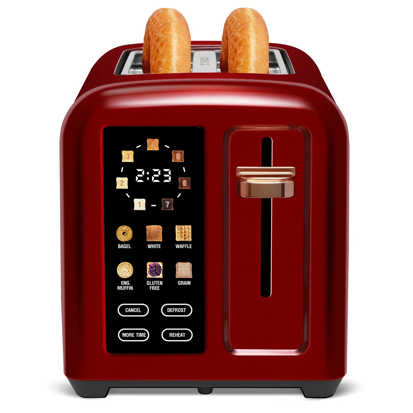 Stainless Steel 2-Slice Toaster – LCD Touch Display, 50% Faster Heating, 1.4" Wide Slots, Timer Functions & Removable Crumb Tray, 1350W