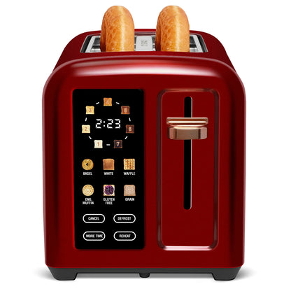 Stainless Steel 2-Slice Toaster – LCD Touch Display, 50% Faster Heating, 1.4" Wide Slots, Timer Functions & Removable Crumb Tray, 1350W