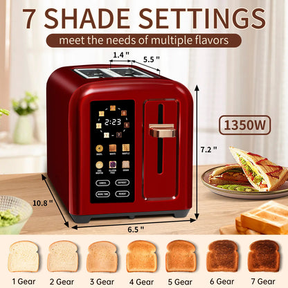 Stainless Steel 2-Slice Toaster – LCD Touch Display, 50% Faster Heating, 1.4" Wide Slots, Timer Functions & Removable Crumb Tray, 1350W