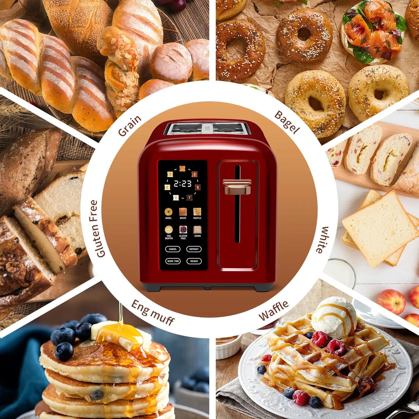 Stainless Steel 2-Slice Toaster – LCD Touch Display, 50% Faster Heating, 1.4" Wide Slots, Timer Functions & Removable Crumb Tray, 1350W
