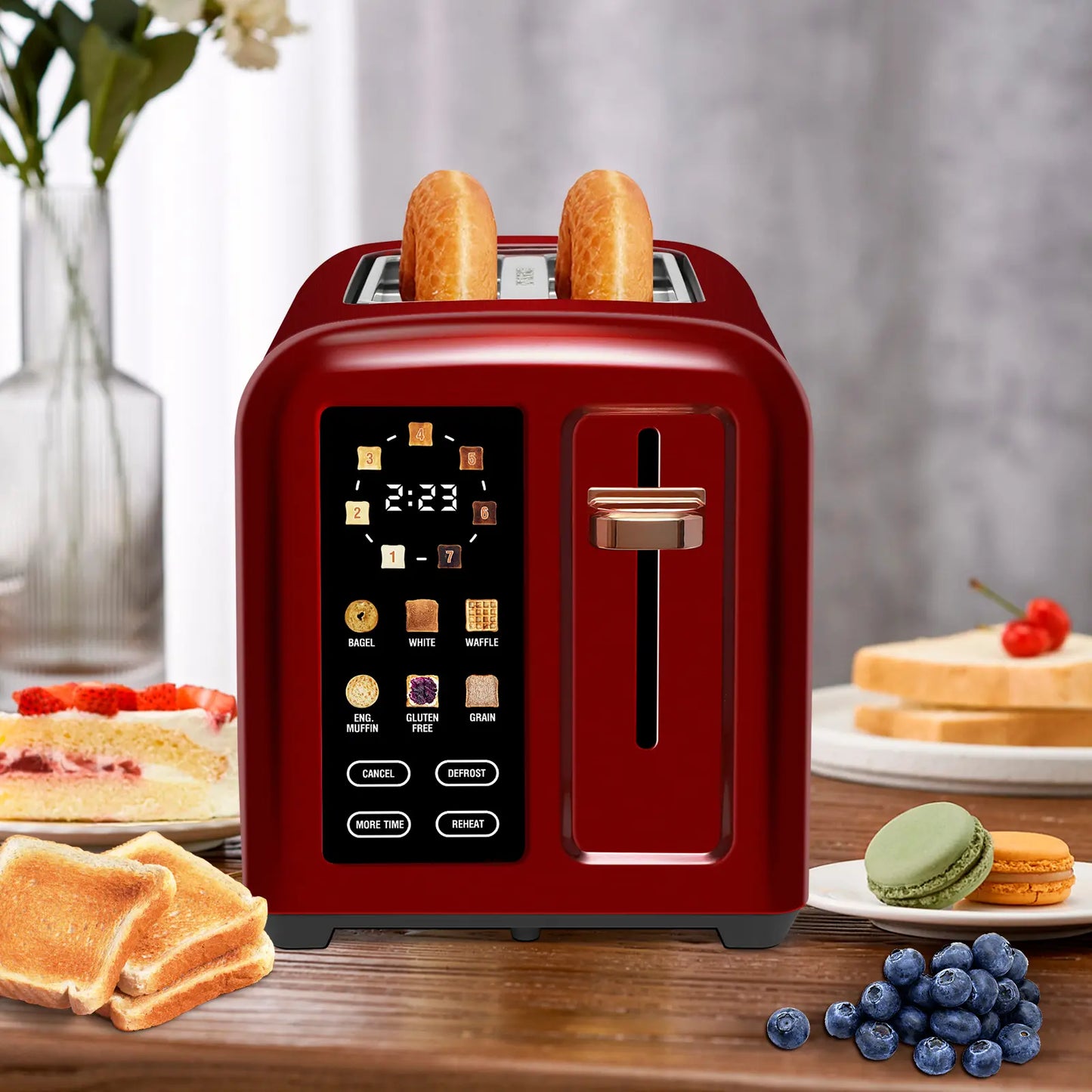 Stainless Steel 2-Slice Toaster – LCD Touch Display, 50% Faster Heating, 1.4" Wide Slots, Timer Functions & Removable Crumb Tray, 1350W