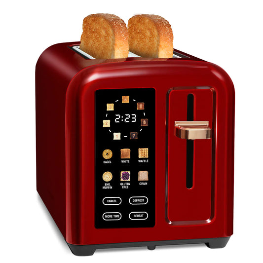 Stainless Steel 2-Slice Toaster – LCD Touch Display, 50% Faster Heating, 1.4" Wide Slots, Timer Functions & Removable Crumb Tray, 1350W