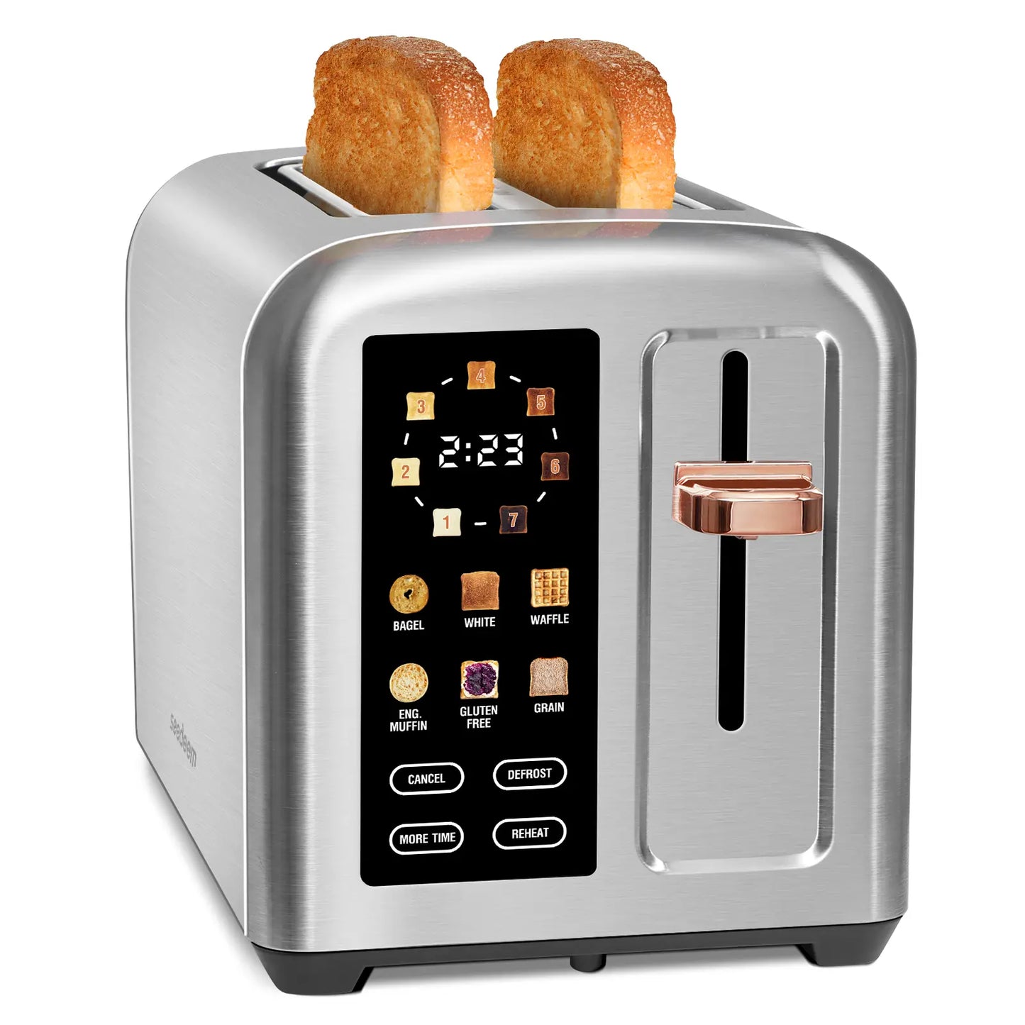 Stainless Steel 2-Slice Toaster – LCD Touch Display, 50% Faster Heating, 1.4" Wide Slots, Timer Functions & Removable Crumb Tray, 1350W