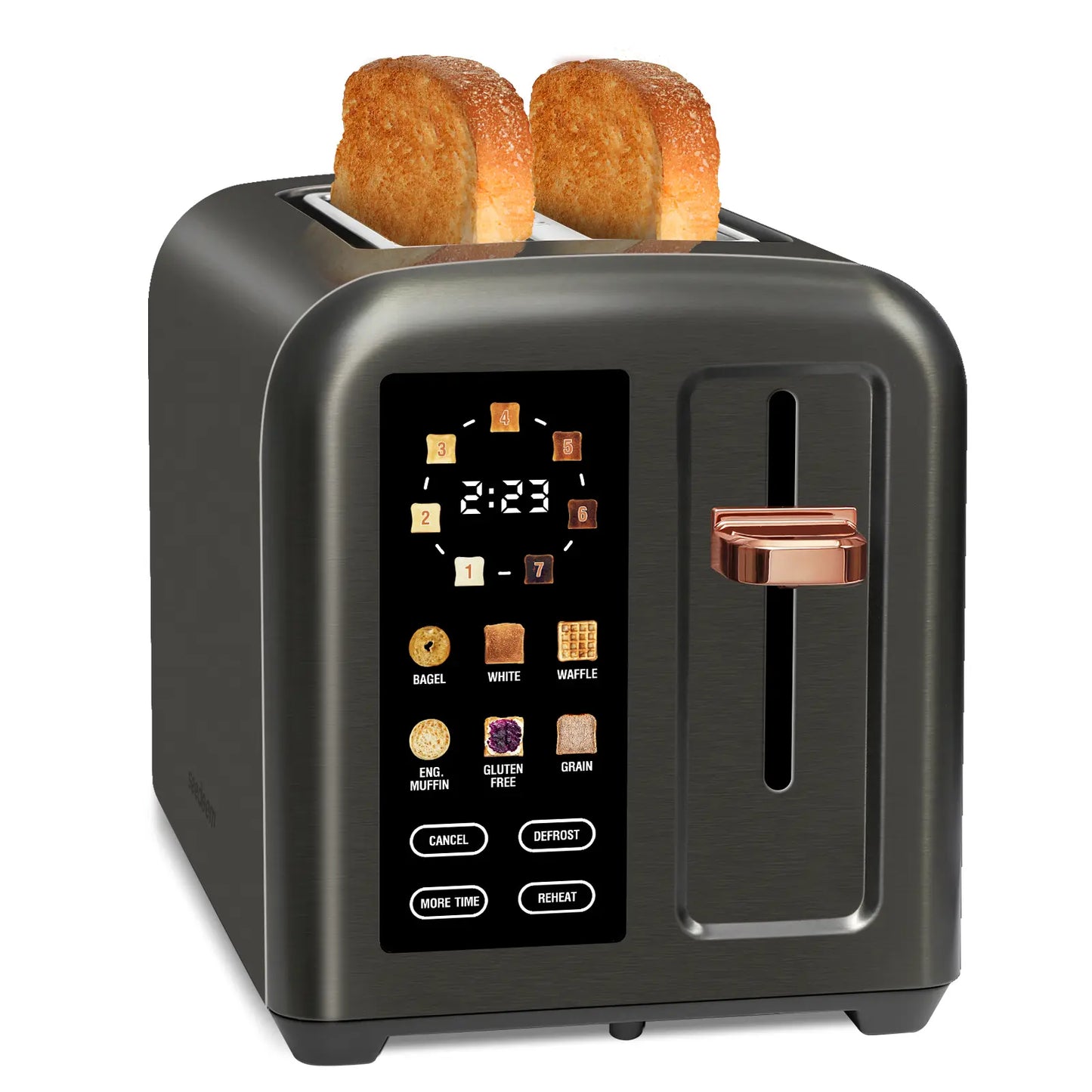 Stainless Steel 2-Slice Toaster – LCD Touch Display, 50% Faster Heating, 1.4" Wide Slots, Timer Functions & Removable Crumb Tray, 1350W