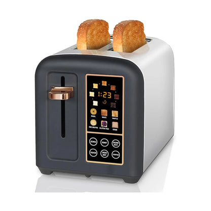 Stainless Steel 2-Slice Toaster – LCD Touch Display, 50% Faster Heating, 1.4" Wide Slots, Timer Functions & Removable Crumb Tray, 1350W