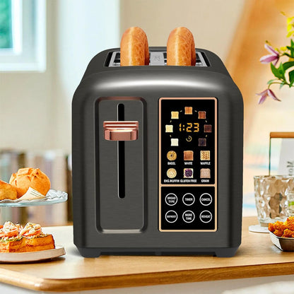 4-Slice Stainless Steel Toaster – LCD Display & Touch Buttons, 6 Bread Selection, 7 Shade Settings, 1.4" Wide Slots, Cancel/Defrost/Reheat, Removable Crumb Tray, 1800W