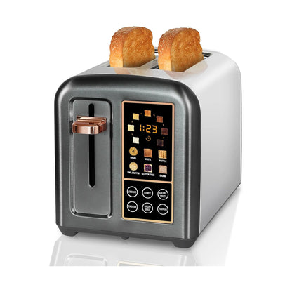 4-Slice Stainless Steel Toaster – LCD Display & Touch Buttons, 6 Bread Selection, 7 Shade Settings, 1.4" Wide Slots, Cancel/Defrost/Reheat, Removable Crumb Tray, 1800W