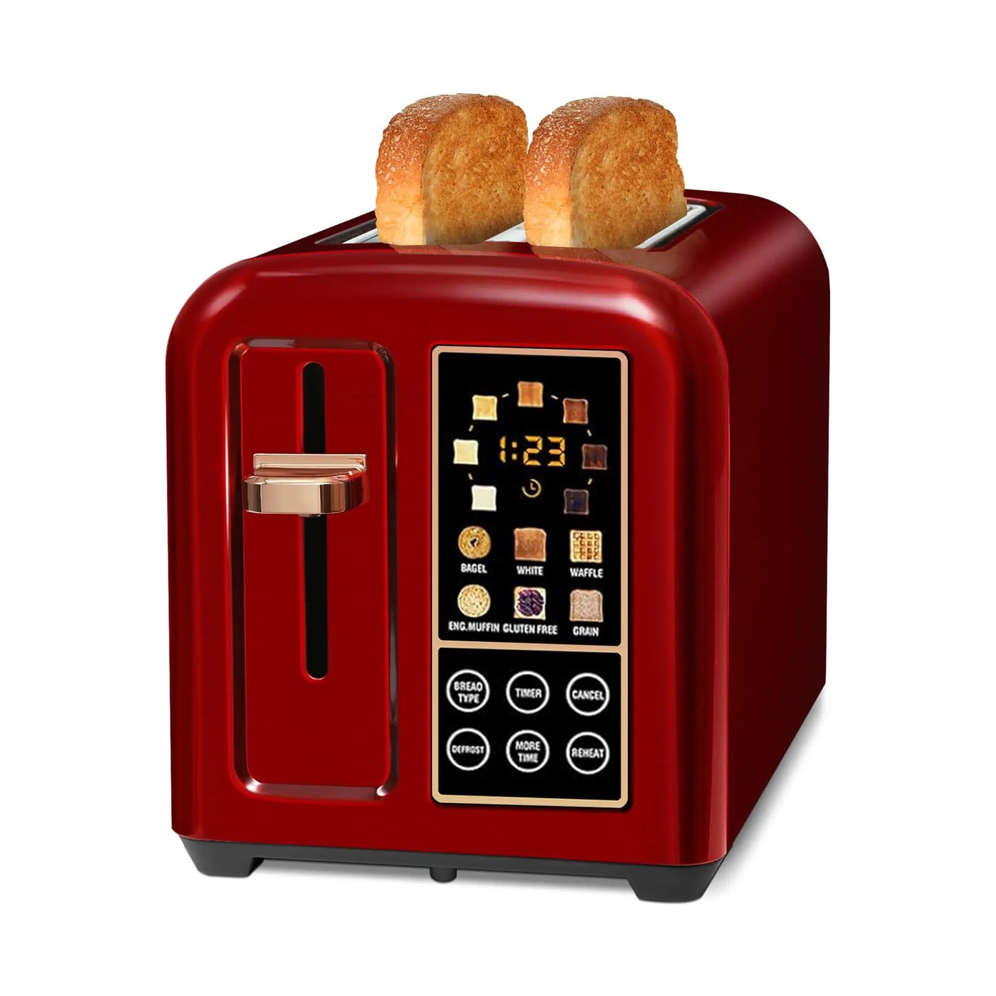 4-Slice Stainless Steel Toaster – LCD Display & Touch Buttons, 6 Bread Selection, 7 Shade Settings, 1.4" Wide Slots, Cancel/Defrost/Reheat, Removable Crumb Tray, 1800W