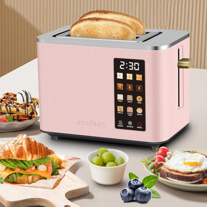 Smart Stainless 2-Slice Toaster – Peach Pink, Touch Control Screen, 6 Shade Settings & 6 Bread Selections, Countdown Timer, Defrost, Removable Crumb Tray, 900W