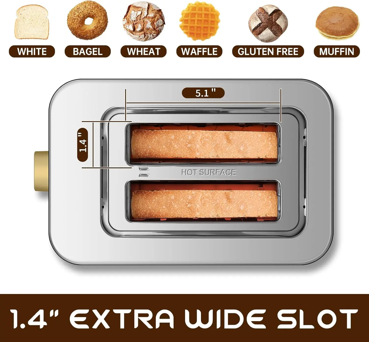 Smart Stainless 2-Slice Toaster – Peach Pink, Touch Control Screen, 6 Shade Settings & 6 Bread Selections, Countdown Timer, Defrost, Removable Crumb Tray, 900W