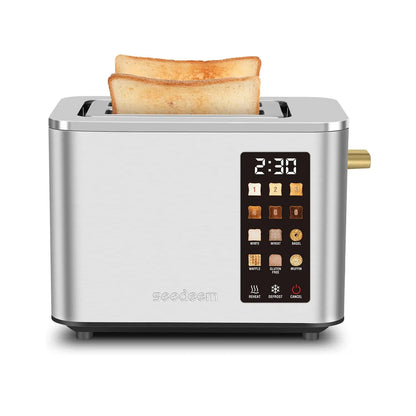 Smart Stainless 2-Slice Toaster – Peach Pink, Touch Control Screen, 6 Shade Settings & 6 Bread Selections, Countdown Timer, Defrost, Removable Crumb Tray, 900W