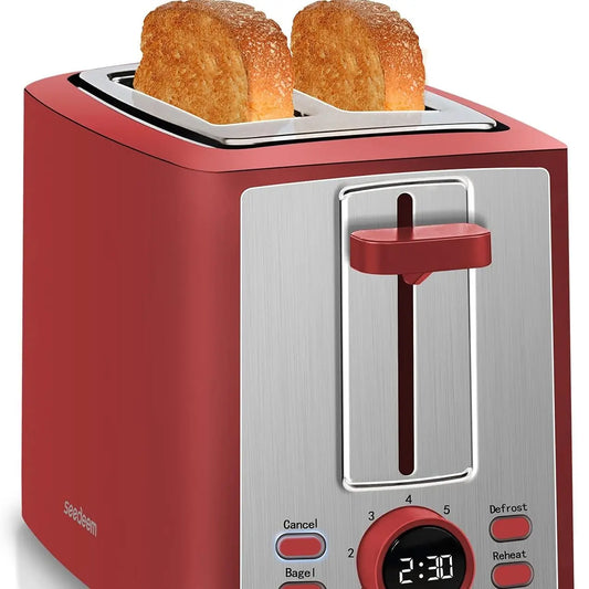 Stainless Steel 2-Slice Toaster – Color LCD Display, 7 Shade Settings, 1.4" Wide Slots, Bagel/Defrost/Reheat Functions, Removable Crumb Tray, 900W